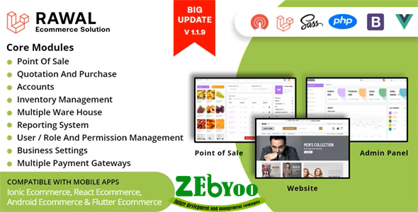 Rawal – All in One Laravel Ecommerce Solution with POS for Single & Multiple Location Business Brand zebyo